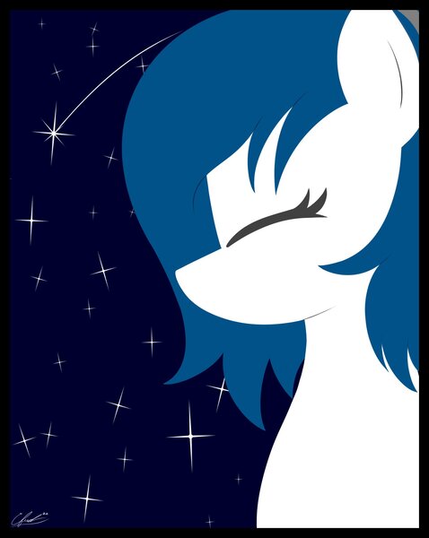 Size: 1592x2000 | Tagged: safe, artist:seafooddinner, derpibooru import, oc, oc:spacexpone, unofficial characters only, earth pony, pony, bust, earth pony oc, eyes closed, female, image, jpeg, mare, poster, signature, solo, stars