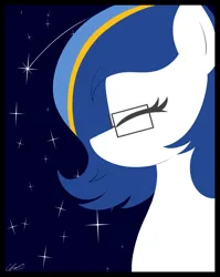 Size: 1592x2000 | Tagged: safe, artist:seafooddinner, derpibooru import, oc, oc:ulapone, unofficial characters only, earth pony, pony, bust, earth pony oc, eyes closed, female, glasses, image, jpeg, mare, poster, signature, solo, stars