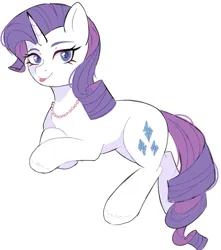 Size: 1233x1397 | Tagged: safe, artist:freyamilk, derpibooru import, rarity, pony, unicorn, female, image, jewelry, jpeg, looking at you, mare, necklace, pearl necklace, simple background, smiling, smiling at you, solo, tongue out, white background