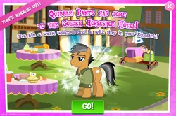 Size: 1962x1302 | Tagged: safe, derpibooru import, official, quibble pants, earth pony, pony, advertisement, clothes, english, gameloft, image, jpeg, male, mobile game, my little pony: magic princess, shirt, solo, solo focus, stallion, text