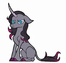 Size: 2374x2280 | Tagged: safe, artist:swayedy, derpibooru import, oleander (tfh), classical unicorn, unicorn, them's fightin' herds, cloven hooves, community related, female, frown, grumpy, image, jpeg, leonine tail, nose wrinkle, oleander is not amused, simple background, sitting, solo, unamused, unshorn fetlocks, white background