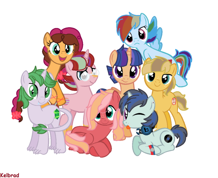 Size: 1140x934 | Tagged: safe, artist:kelbrad, derpibooru import, oc, oc:cupcake delight, oc:emerald, oc:jupiter, oc:rainbow skies, oc:silver star, oc:sweet apple, oc:william appleson, unofficial characters only, alicorn, dracony, earth pony, hybrid, pegasus, pony, unicorn, alicorn oc, base used, earth pony oc, female, freckles, glasses, headphones, horn, image, interspecies offspring, male, mare, next generation, offspring, parent:applejack, parent:big macintosh, parent:caramel, parent:cheese sandwich, parent:flash sentry, parent:fluttershy, parent:neon lights, parent:pinkie pie, parent:rainbow dash, parent:rarity, parent:soarin', parent:spike, parent:starlight glimmer, parent:sunburst, parent:twilight sparkle, parent:vinyl scratch, parents:carajack, parents:cheesepie, parents:flashlight, parents:fluttermac, parents:soarindash, parents:sparity, parents:starburst, parents:vinylights, pegasus oc, png, round glasses, simple background, slit pupils, smiling, stallion, tongue out, unicorn oc, white background, wings