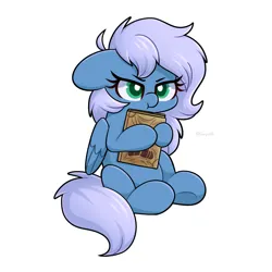Size: 2000x2000 | Tagged: safe, artist:goyini01, derpibooru import, oc, oc:vesperal breeze, unofficial characters only, pegasus, pony, female, grumpy, image, jpeg, mare, necronomicon, pegasus oc, pouting, sitting, wings