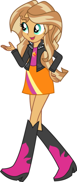 Size: 1696x3977 | Tagged: safe, artist:starryshineviolet, derpibooru import, edit, vector edit, sunset shimmer, human, equestria girls, boots, chatting, clothes, cutie mark, cutie mark on clothes, female, g4, high heel boots, high res, human coloration, image, jacket, leather, leather jacket, png, realism edits, shirt, shoes, simple background, skirt, solo, sun, tanned, teal eyes, transparent background, vector, walking