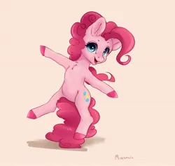 Size: 3126x2962 | Tagged: safe, artist:miokomata, derpibooru import, pinkie pie, earth pony, pony, bipedal, chest fluff, image, jpeg, looking at you, open mouth, open smile, smiling, solo