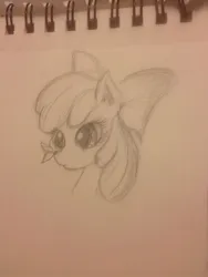 Size: 768x1024 | Tagged: safe, artist:bmwjs, derpibooru import, apple bloom, earth pony, pony, bust, female, filly, foal, image, jpeg, notebook, portrait, solo, traditional art