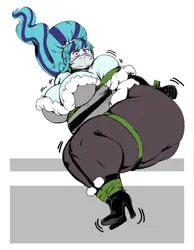 Size: 788x1014 | Tagged: suggestive, artist:bimbo sparkles, derpibooru import, sonata dusk, bbw, big breasts, blushing, bondage, boots, bound and gagged, breasts, busty sonata dusk, cloth gag, clothes, damsel in distress, fat, gag, holiday, image, jpeg, kidnapped, large butt, over the nose gag, pantyhose, rope, shoes, sonatasub, sonatubby, wide hips