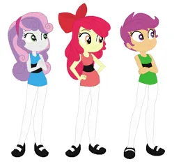 Size: 537x505 | Tagged: safe, artist:03daimond24, artist:selenaede, derpibooru import, apple bloom, scootaloo, sweetie belle, human, equestria girls, barely eqg related, base used, blossom (powerpuff girls), blue dress, bow, bubbles (powerpuff girls), buttercup (powerpuff girls), clothes, crossed arms, crossover, cutie mark crusaders, dress, green dress, hair bow, hand on hip, hands together, headband, image, leggings, pink dress, png, shoes, the powerpuff girls