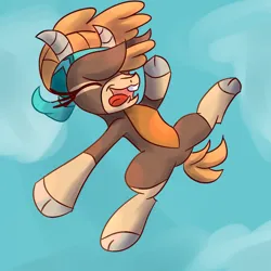 Size: 2000x2000 | Tagged: safe, artist:papacruda09, derpibooru import, goat, them's fightin' herds, cloud, cloven hooves, community related, eyes closed, falling, happy, image, open mouth, png, shanty (tfh), sky, solo