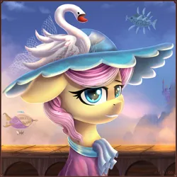 Size: 2000x2000 | Tagged: safe, artist:atlas-66, derpibooru import, swan song, airship, canterlot, commission, equestria, hat, image, mountain, png, sky, zeppelin