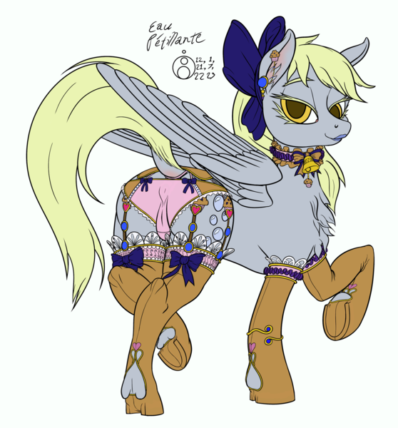 Size: 1396x1500 | Tagged: questionable, alternate version, artist:sepiakeys, derpibooru import, derpy hooves, pegasus, pony, anus cameltoe, bedroom eyes, bubble butt, butt, cameltoe, choker, clothes, dock, female, garter straps, garters, horseshoes, image, lineart, looking at you, looking back, looking back at you, panties, panties over garters, plot, png, socks, solo, solo female, stockings, tail, thigh highs, underhoof, underwear