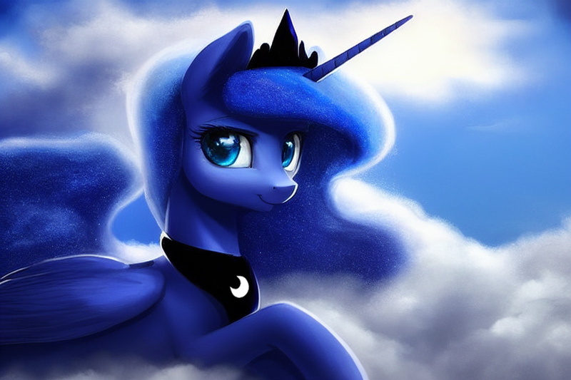 Size: 1920x1280 | Tagged: safe, derpibooru import, editor:dovakkins, machine learning generated, prompter:dovakkins, stable diffusion, princess luna, alicorn, pony, beautiful, cloud, crown, derpibooru exclusive, ethereal mane, ethereal tail, female, folded wings, image, jewelry, looking at you, lying down, lying on a cloud, mare, on a cloud, peytral, png, regalia, scenery, smiling, smiling at you, solo, tail, wings