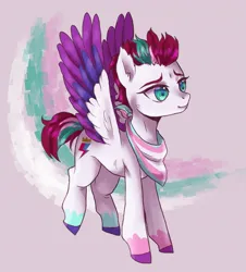 Size: 927x1024 | Tagged: safe, artist:brot-art, derpibooru import, zipp storm, pegasus, pony, adorazipp, bandana, cute, ear fluff, flying, g5, image, jpeg, markings, mouthpiece, pride, pride flag, solo, transgender, transgender pride flag, unshorn fetlocks