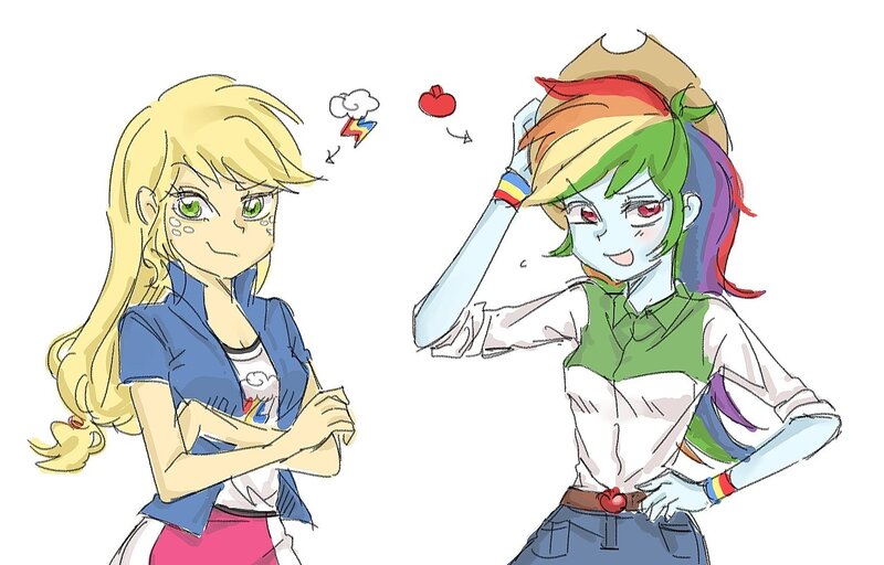 2878114 Safe Artistrainbowjack Derpibooru Import Applejack Rainbow Dash Human