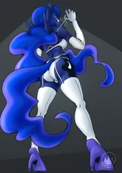 Size: 2171x3070 | Tagged: suggestive, artist:mysticalpha, derpibooru import, princess luna, alicorn, anthro, plantigrade anthro, pony, ass, bra, breasts, busty princess luna, butt, cameltoe, clothes, evening gloves, female, garter belt, gloves, high heels, image, long gloves, looking at you, looking back, looking back at you, looking down, looking down at you, low angle, mare, moonbutt, panties, png, shoes, sideboob, solo, solo female, underwear, white underwear