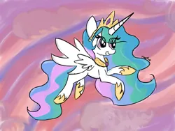 Size: 1024x768 | Tagged: safe, artist:tinytayla, derpibooru import, princess celestia, alicorn, pony, cloud, crown, image, jewelry, jpeg, regalia, sky, solo, sunset