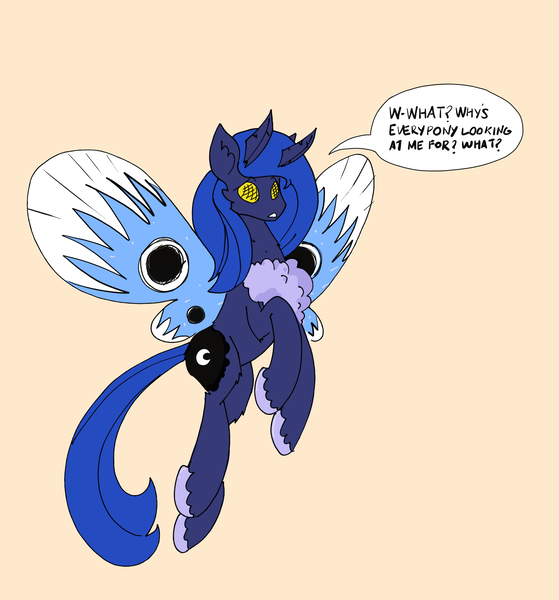 Size: 2300x2470 | Tagged: safe, derpibooru import, princess luna, insect, moth, mothpony, original species, image, png, speech bubble