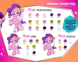 Size: 679x543 | Tagged: editor needed, safe, derpibooru import, edit, pipp petals, pegasus, pony, color palette, cropped, female, g5, image, jpeg, mare, raised hoof, reference sheet, style comparison, yellow eyes, yellow-eyed pipp