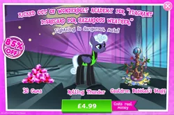 Size: 1960x1302 | Tagged: safe, derpibooru import, official, rolling thunder, pegasus, pony, advertisement, clothes, costs real money, english, female, folded wings, gameloft, gem, image, jpeg, mare, mobile game, my little pony: magic princess, numbers, sale, scar, solo, solo focus, staff, text, the washouts, uniform, washouts uniform, wings