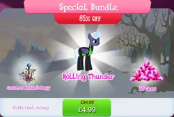 Size: 1271x858 | Tagged: safe, derpibooru import, official, rolling thunder, pegasus, pony, bundle, clothes, costs real money, english, female, folded wings, gameloft, gem, image, jpeg, mare, mobile game, my little pony: magic princess, numbers, sale, scar, solo, solo focus, staff, text, the washouts, uniform, washouts uniform, wings