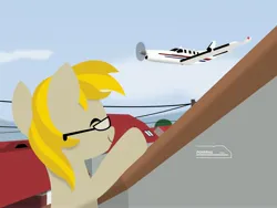 Size: 4096x3072 | Tagged: safe, artist:indonesiarailroadpht, derpibooru import, oc, oc:bracket mismatch, unofficial characters only, pony, image, jpeg, plane, solo, waving