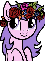 Size: 1768x2357 | Tagged: safe, artist:lannielona, derpibooru import, oc, pony, advertisement, commission, female, floral head wreath, flower, flower in hair, image, looking up, mare, png, simple background, smiling, solo, transparent background, your character here