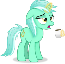 Size: 4016x3953 | Tagged: safe, artist:anime-equestria, derpibooru import, lyra heartstrings, pony, unicorn, alternate hairstyle, coffee, cup, female, image, levitation, lidded eyes, magic, mare, png, simple background, solo, telekinesis, tired, transparent background, vector