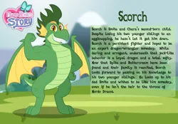 Size: 3014x2102 | Tagged: safe, artist:aleximusprime, derpibooru import, oc, oc:scorch the dragon, dragon, flurry heart's story, bio, dragon oc, flexing, image, muscles, non-pony oc, png, spike's brother, spike's family, story included, strong