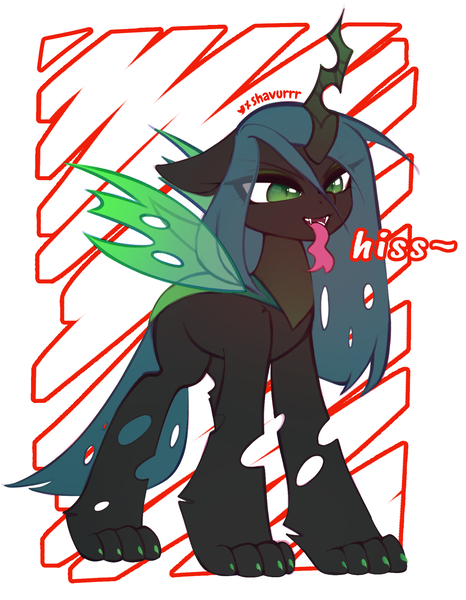 Size: 1678x2160 | Tagged: safe, artist:shavurrr, derpibooru import, queen chrysalis, changeling, changeling queen, female, hissing, image, jpeg, simple background, solo