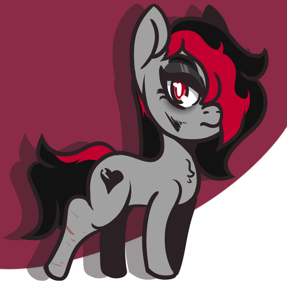 Size: 864x877 | Tagged: safe, artist:lazerblues, derpibooru import, oc, oc:miss eri, earth pony, pony, emo, hair over one eye, image, png, scar