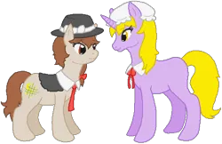 Size: 511x331 | Tagged: safe, artist:thecompleteanimorph, derpibooru import, ponified, earth pony, pony, unicorn, duo, female, hat, image, mare, maribel hearn, png, touhou, usami renko