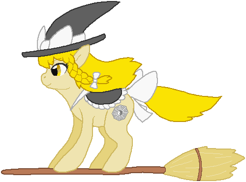 Size: 500x370 | Tagged: safe, artist:thecompleteanimorph, derpibooru import, ponified, pony, broom, female, hat, image, kirisame marisa, mare, png, touhou, witch, witch hat