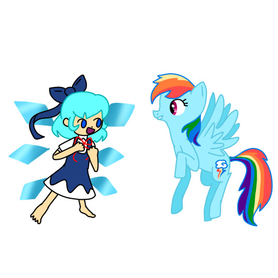 Size: 540x540 | Tagged: safe, artist:kittycat, derpibooru import, rainbow dash, human, pegasus, pony, cirno, crossover, female, image, jpeg, mare, touhou