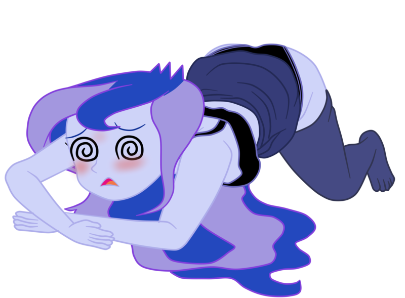 Size: 2005x1476 | Tagged: suggestive, artist:gmaplay, derpibooru import, princess luna, human, equestria girls, clothes, female, fever, image, png, solo, swirly eyes, underwear, vice principal luna