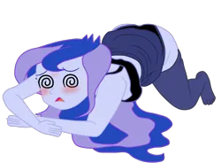 Size: 2005x1476 | Tagged: suggestive, artist:gmaplay, derpibooru import, princess luna, human, equestria girls, clothes, female, fever, image, png, solo, swirly eyes, underwear, vice principal luna