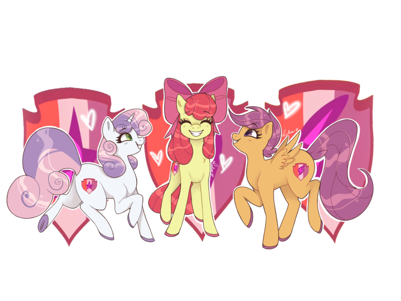 Size: 2732x2048 | Tagged: safe, artist:pastaottercakes, derpibooru import, apple bloom, scootaloo, sweetie belle, earth pony, pegasus, pony, unicorn, cutie mark, cutie mark background, cutie mark crusaders, eyes closed, female, grin, high res, image, outline, png, simple background, smiling, the cmc's cutie marks, transparent background, trio, trio female, white outline