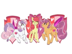 Size: 2732x2048 | Tagged: safe, artist:pastaottercakes, derpibooru import, apple bloom, scootaloo, sweetie belle, earth pony, pegasus, pony, unicorn, cutie mark, cutie mark background, cutie mark crusaders, eyes closed, female, grin, high res, image, outline, png, simple background, smiling, the cmc's cutie marks, transparent background, trio, trio female, white outline