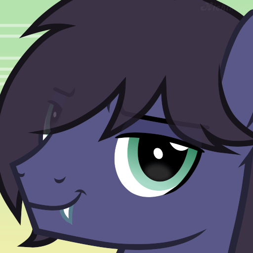Size: 512x512 | Tagged: safe, artist:kichimina, derpibooru import, oc, oc:fenris ebonyglow, unofficial characters only, pony, animated, bust, colored, commission, eyebrows, fangs, gif, image, looking at you, loop, male, perfect loop, portrait, show accurate, signature, simple background, smiling, smirk, solo, stallion, vector, ych result