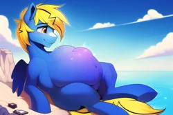 Size: 4608x3072 | Tagged: suggestive, derpibooru import, machine learning generated, oc, oc:thunder lightning, unofficial characters only, pegasus, pony, image, macro, male, ocean, pegasus oc, png, solo, vore, water, wings