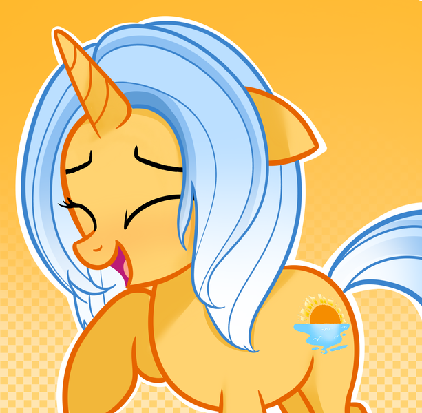 Size: 1964x1923 | Tagged: safe, artist:miwq, derpibooru import, oc, oc:aurore soleilevant, pony, unicorn, image, orange coat, png, smiling, solo