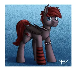 Size: 4291x4000 | Tagged: safe, artist:supermoix, derpibooru import, oc, oc:hunter blood moon, bat pony, pony, choker, clothes, cute, emo, image, looking at you, png, simple background, socks, solo, spiked choker, standing