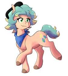 Size: 1272x1407 | Tagged: safe, artist:whatsapokemon, derpibooru import, oc, oc:neutron flux, pony, beret, female, hat, image, neckerchief, png, solo, solo female