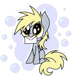 Size: 975x1057 | Tagged: safe, artist:cuttycommando, derpibooru import, derpy hooves, pony, female, filly, filly derpy, image, letter, mouth hold, png, solo, younger