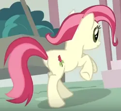 Size: 486x446 | Tagged: safe, derpibooru import, screencap, roseluck, earth pony, pony, bridle gossip, season 1, alternate hairstyle, animation error, cropped, female, galloping, image, png, running, running away, solo, solo female, solo focus