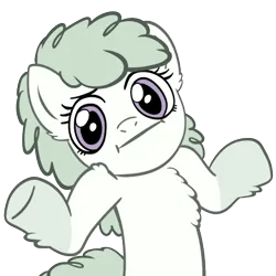Size: 405x405 | Tagged: artist needed, safe, edit, oc, oc:lichen, unofficial characters only, pony, taiga pony, chest fluff, female, image, looking at you, mare, png, shrug, simple background, solo, transparent background
