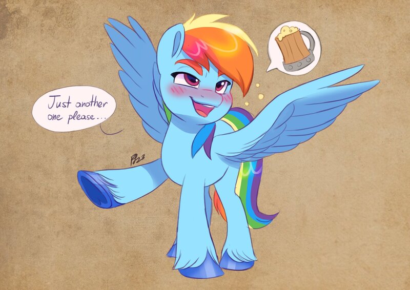 Size: 2048x1449 | Tagged: safe, artist:artharuhi, rainbow dash, pegasus, pony, abstract background, blushing, cider, drunk, female, image, jpeg, mare, solo, speech bubble, unshorn fetlocks