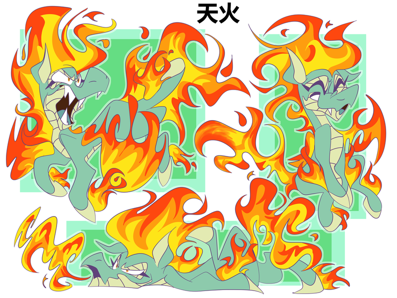 Size: 1280x960 | Tagged: safe, artist:dizzee-toaster, derpibooru import, dragon, hybrid, longma, them's fightin' herds, community related, female, fire, fire breath, image, mane of fire, png, sleeping, solo, tail, tianhuo (tfh), wings