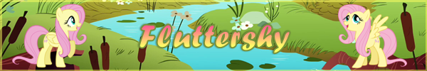 Size: 600x100 | Tagged: safe, artist:rainbow cloud, derpibooru import, fluttershy, pegasus, pony, banner, cattails, female, flower, image, lilypad, mare, png, reeds, river, rock, scenery, scenic ponyville, self paradox, self ponidox, solo, water