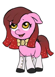 Size: 640x896 | Tagged: safe, alternate version, artist:multiverseequine, derpibooru import, oc, oc:cherry bottom, unofficial characters only, earth pony, pony, bowtie, clothes, colt, derpibooru exclusive, earth pony oc, ethereal mane, femboy, foal, full body, gradient mane, image, looking up, male, pink, png, pretty, shoes, simple background, socks, solo, starry mane, tail, tail band, transparent background