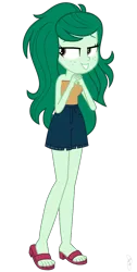 Size: 637x1267 | Tagged: safe, artist:ajosterio, derpibooru import, wallflower blush, human, equestria girls, clothes, female, freckles, image, legs, lidded eyes, png, pockets, sandals, shorts, simple background, smiling, solo, solo female, transparent background, tube top